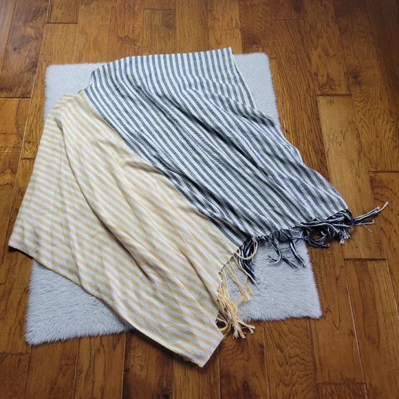 Escvdo Peru Wrap Shawl Women's OS One Size Fringe Striped Yellow Ivory - Picture 5 of 6